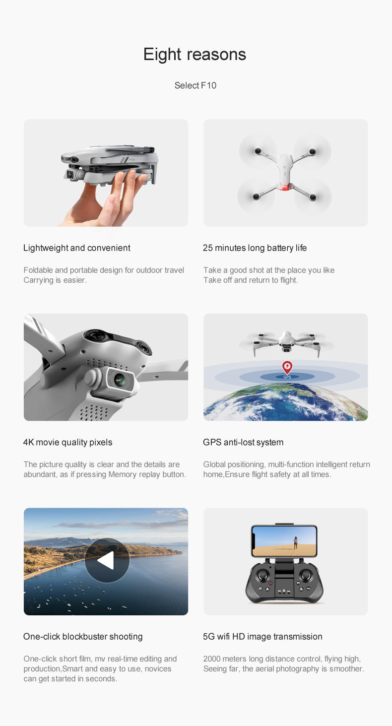 Drone F10-GPS de 4DRC | 5G WiFi 4K HD | Double Caméra | Grand Angle 120°