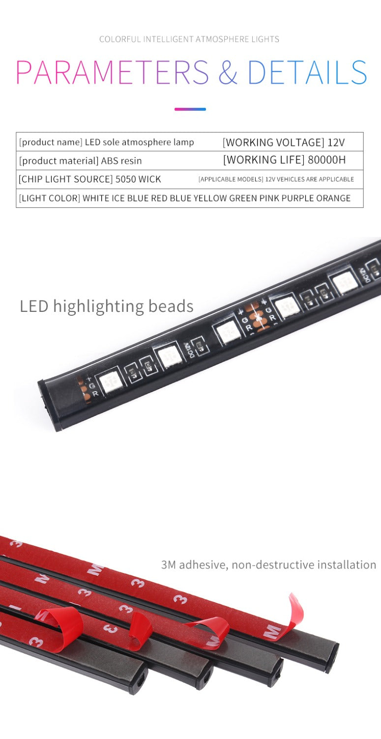 LED décoratives Voitures | 8 Couleurs | USB ou Allume Cigare | Télécommande ou APP