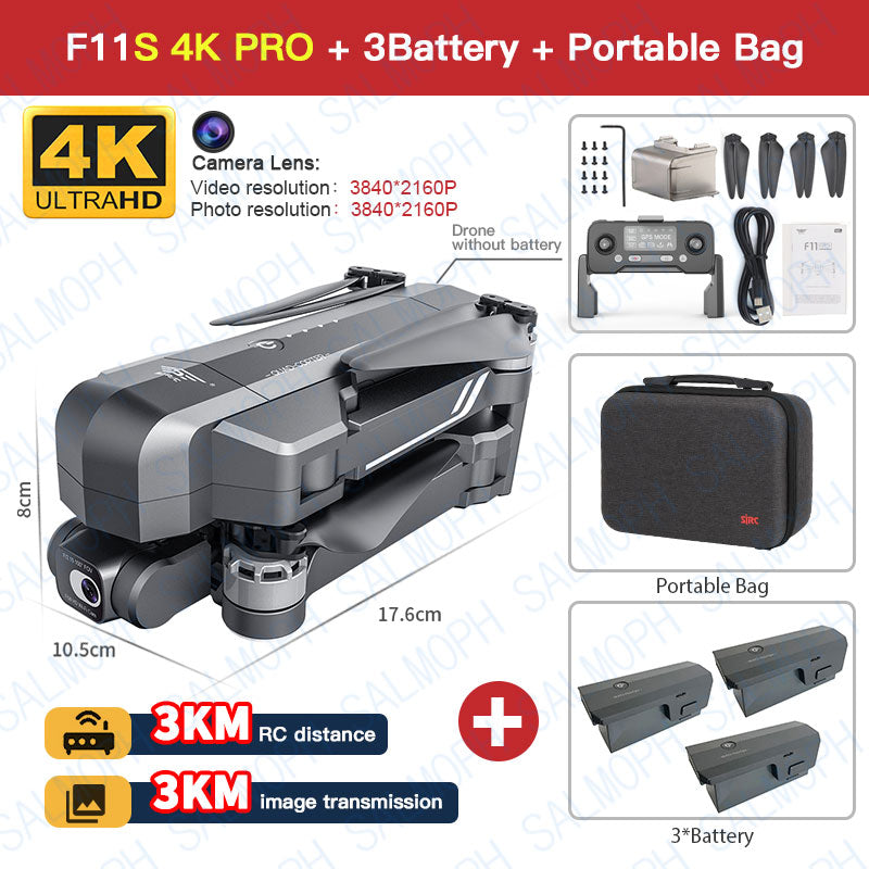 Drone F11S 4K GPS Pro de SJRC | Anti-secousses EIS 2-Axes | Camera WiFi 3Km | Quadcopter RC à Moteur sans Balai