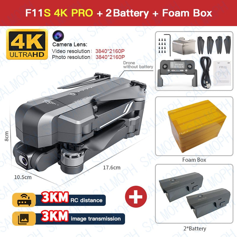 Drone F11S 4K GPS Pro de SJRC | Anti-secousses EIS 2-Axes | Camera WiFi 3Km | Quadcopter RC à Moteur sans Balai