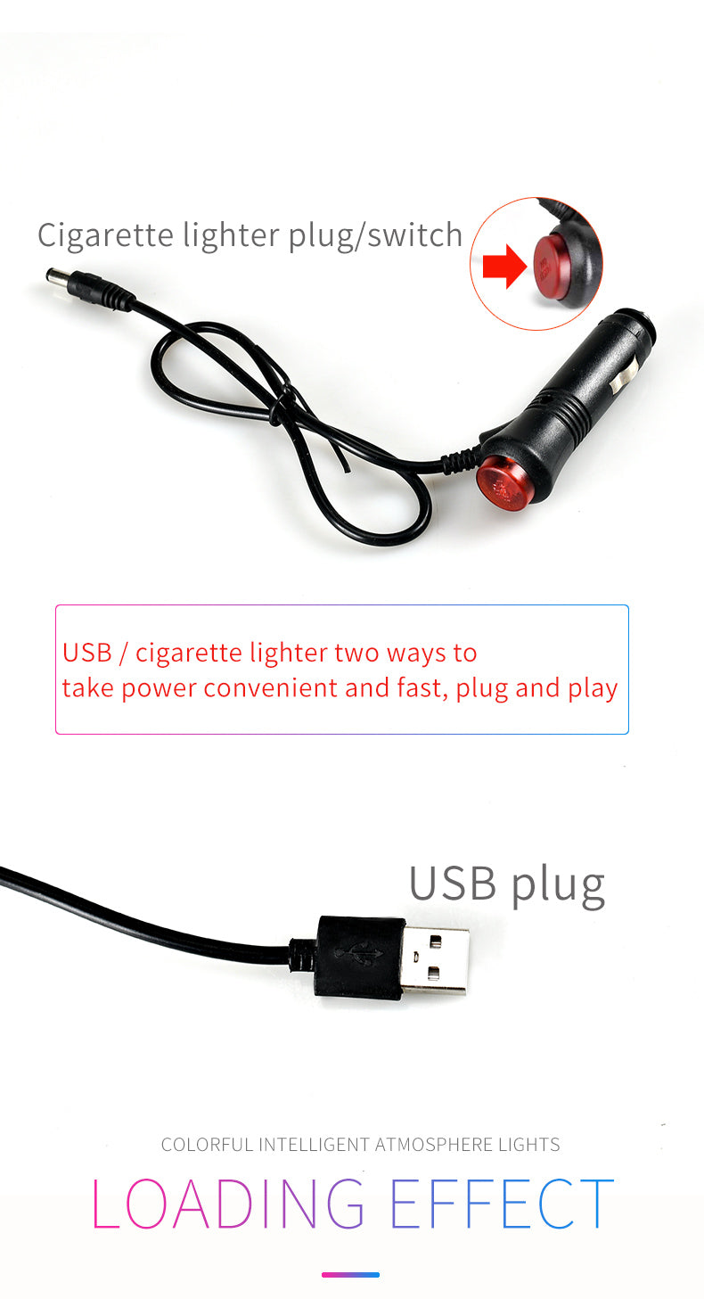 LED décoratives Voitures | 8 Couleurs | USB ou Allume Cigare | Télécommande ou APP